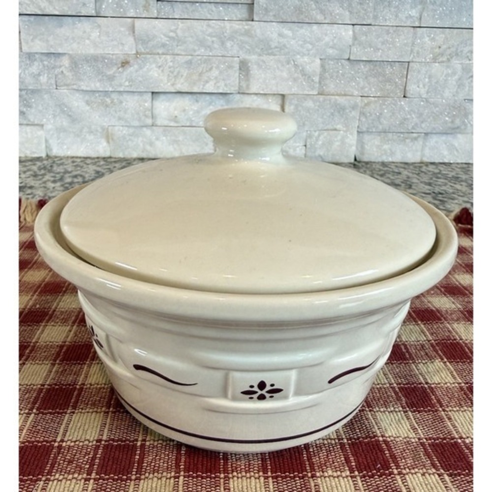 Longaberger Pottery Woven Traditions Red Small Covered Dish, Butter Tub with Lid
